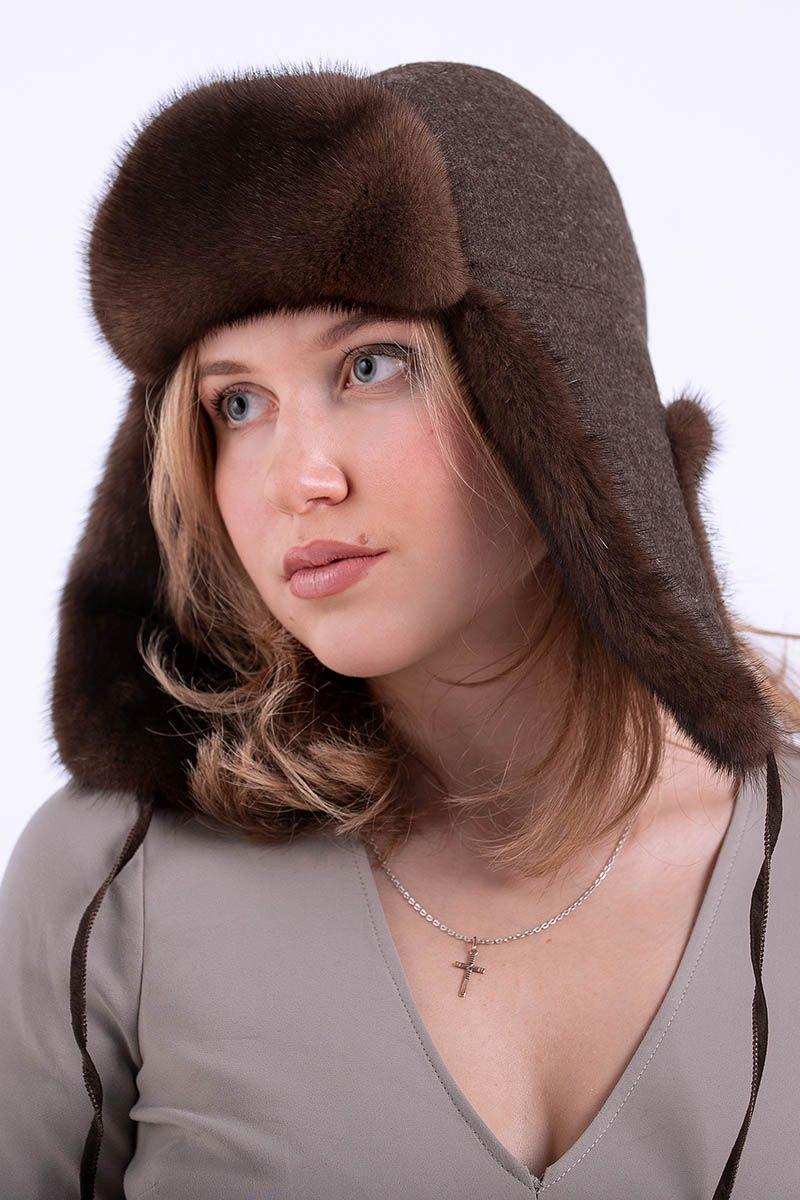 Ушанка с отделкой из меха норки фото