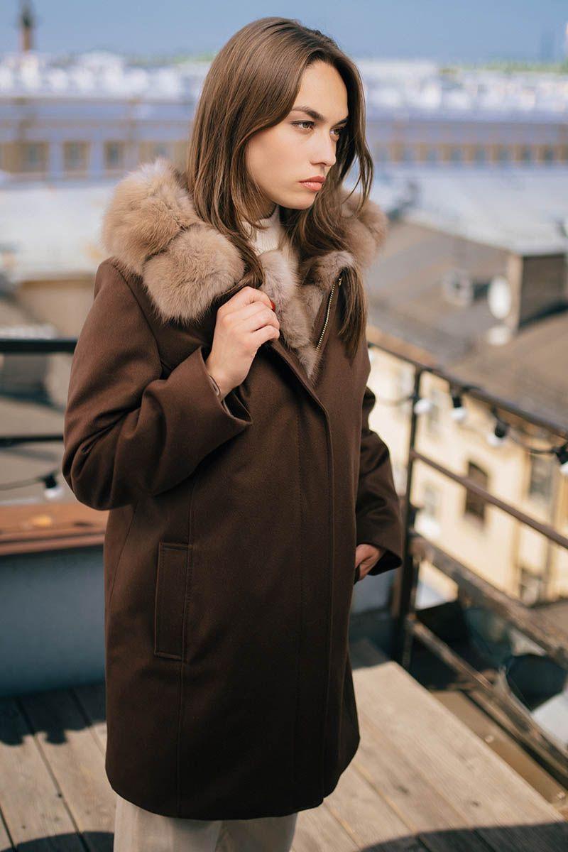 Парка кашемировая с куницей фото