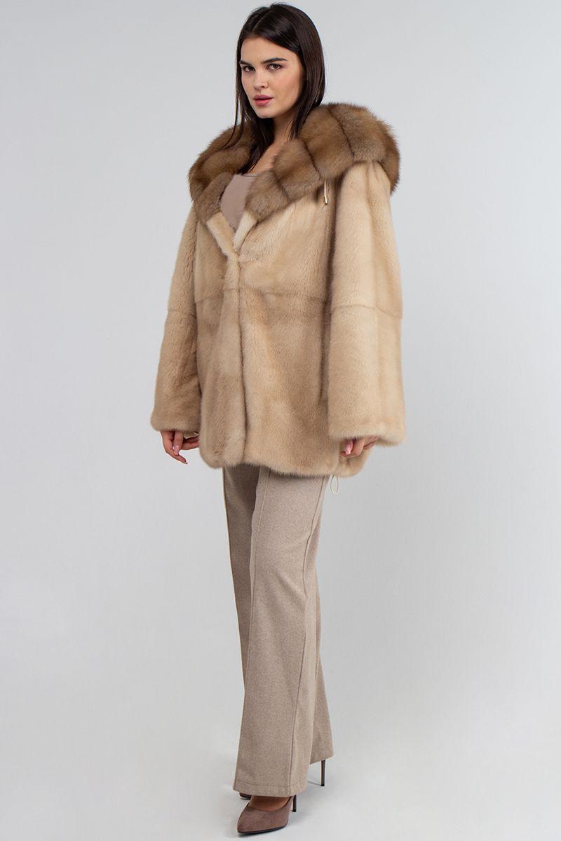 Норковая шуба с капюшоном из куницы фото