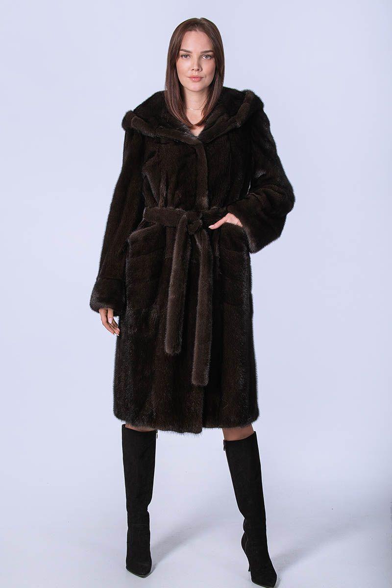 Норковая шуба с капюшоном фото