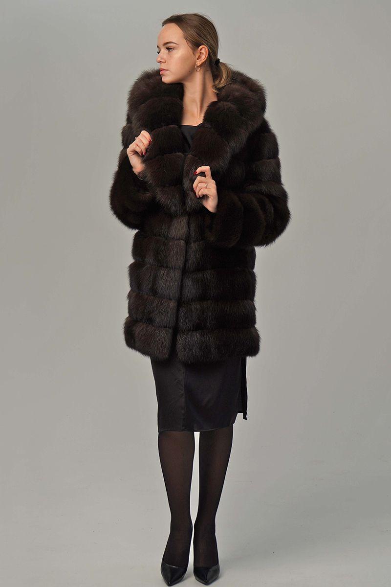Шуба из куницы с капюшоном фото