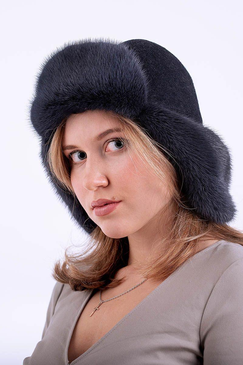 Ушанка с отделкой из норки фото